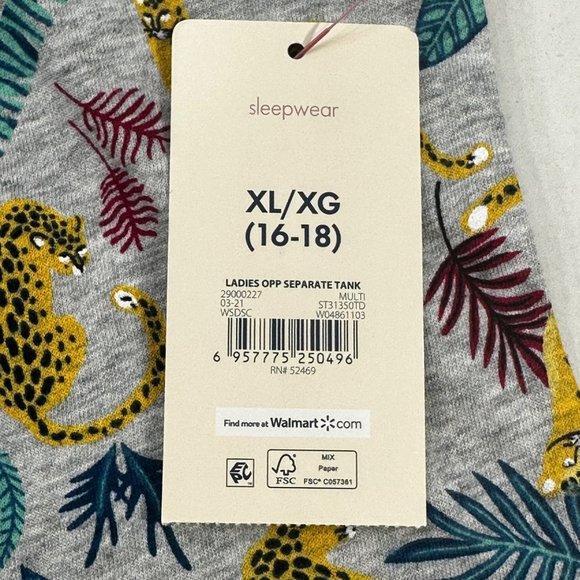 Secret Treasures Women's Size XL 16-18 Sleep Tank Top Leopard Leaves New With Ta - Picture 4 of 10